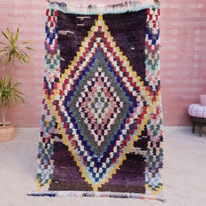 Vintage Moroccan Rug 3.7x6.1 Boucherouite rug Unique Stunning Berber rug bedroom rug, Colorful living room rug boho rug image 1