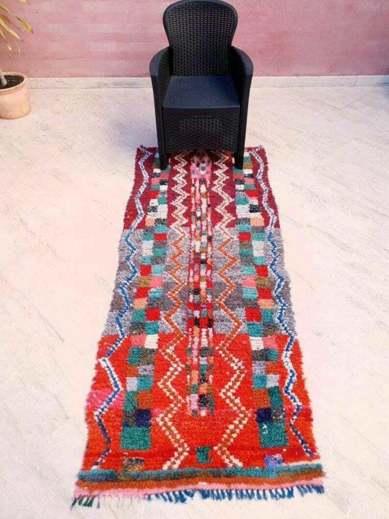 50% OFF CLOSING SALE Vintage Orange Red Moroccan Rug, Unique Berber Azilal Rug (2.9x7.1 ft) image 2