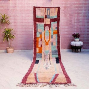 50% OFF CLOSING SALE Vintage Moroccan rug 3x10.2 Runner rug, 80s vibe lovely hallway rug, boujaad rug, colorful terracota abstract rug image 1