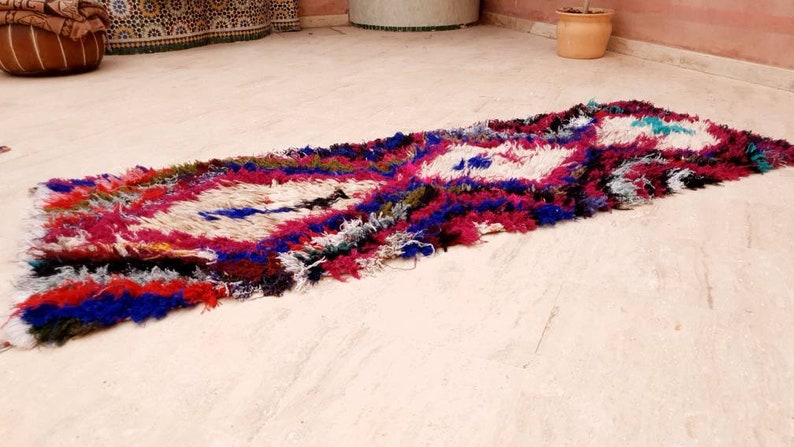 Vintage Moroccan Rug 2.3x6.9 Unique Colorful Pretty vintage Rug, Abstract boujaad berber rug artistic rug bedroom rug Azilal Rug image 2