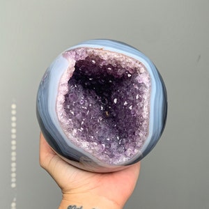Large amethyst agate druzy sphere 120mm with stand