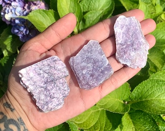 Lepidolite slice with mica, very fragile, leaves residue