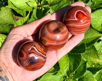 Sardonyx sphere with stand banded agate crystal ball from Madagascar