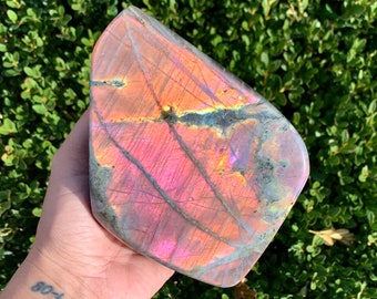 Purple labradorite freeform, pink labradorite sunset crystal 2.24 pounds