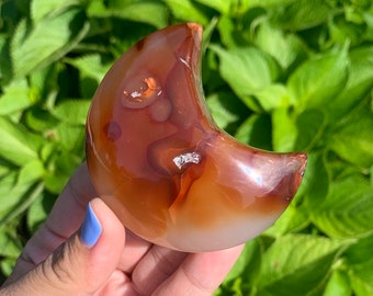 Crystal moon carnelian carving spiritual decor small chip