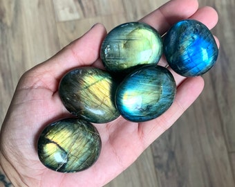 Labradorite palm stone blue orange flash you pick 1.5-1.8 inches