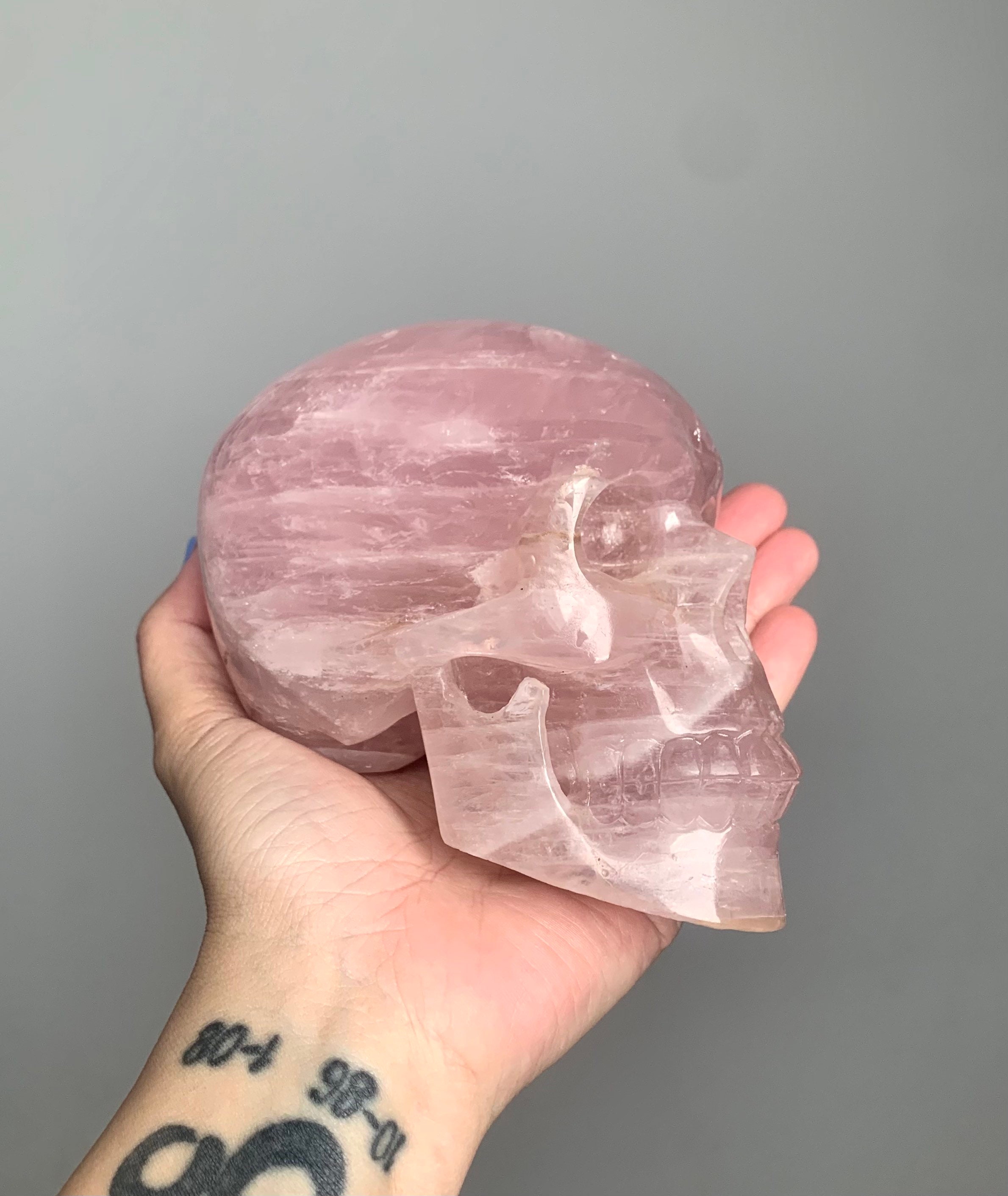 Star rose quartz skull from Madagascar 6 inches vintage