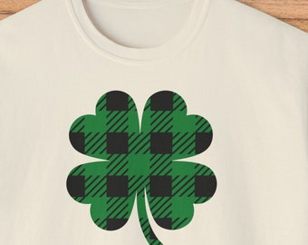 Plaid Shamrock Women's Boxy Tee-St. Patrick's Day T-shirt, Plaid Clover