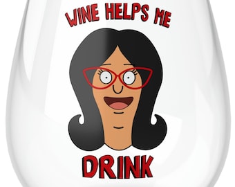 Linda Belcher Wine Helps Me Drink Stemless Wine Glass, 11.75oz