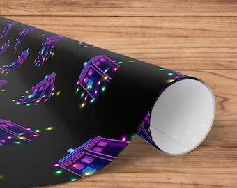 Neon TARDIS Christmas Lights Wrapping Paper