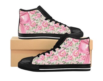 Coquette Inspired Women's Classic Sneakers, Roses and Bows design for the Coquette in you
