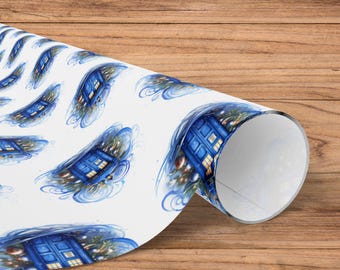 TARDIS Christmas Gift Wrap: Winter Scene Sci-Fi Fan Packaging