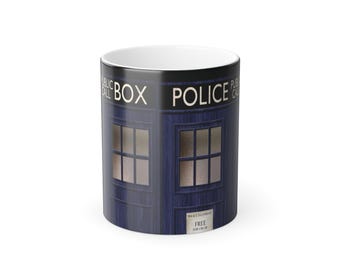 Mok met TARDIS-deuren en kleurveranderende opdruk | 325 ml