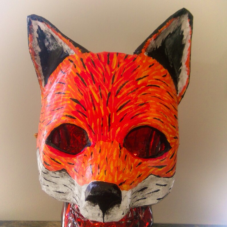 Wearable Fox Mask Paper Mache Custom Colors or Orange Fox Mask Half