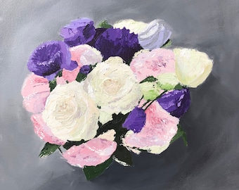 Purple Pops, Original Flower Painting, Acrylic on Canvas, Australian Artist, Ready to Hang