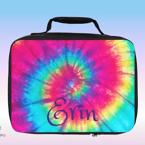 Tie dye lunch bag, pink and blue school bag. Personalized lunch box. 10&quot; x 7.5&quot; x 3&quot;.