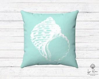 Aqua Blue Seashell Pillow, Coastal Home Pillow, Square Pillow, Pillow et housse.