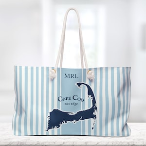 Carte de Cape Cod Sac de plage personnalisé avec poignées en corde. Sac fourre-tout à monogramme. Cadeau de demoiselle d'honneur, sac fourre-tout nautique, sac de voyage week-end.