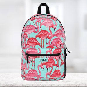 Pink Flamingo Personalized backpack, Travel bag, school or work bag. Custom made gift.