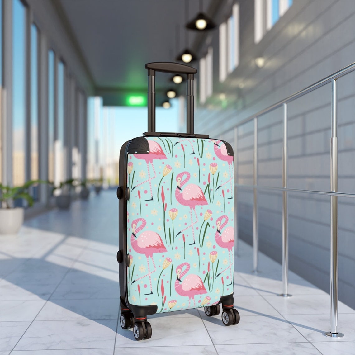 Pink Flamingo Suitcase. Rolling Luggage. Etsy