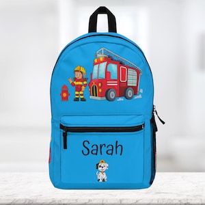 Meisjesbrandweerrugzak, blauwe schooltas. Gepersonaliseerde rugzak 18&quot; x 13&quot; x 5&quot; (Made in USA) Gratis verzending.