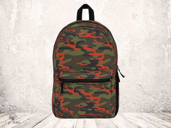 Camouflage Backpack, Green and Orange. Can Be Personalized