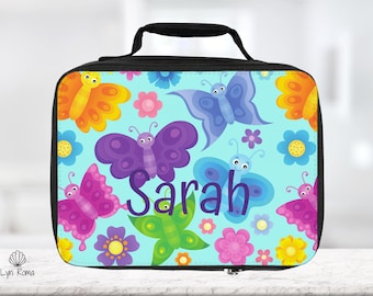 Purple Butterfly Personalized lunch box. 10" x 7.5" x 3".