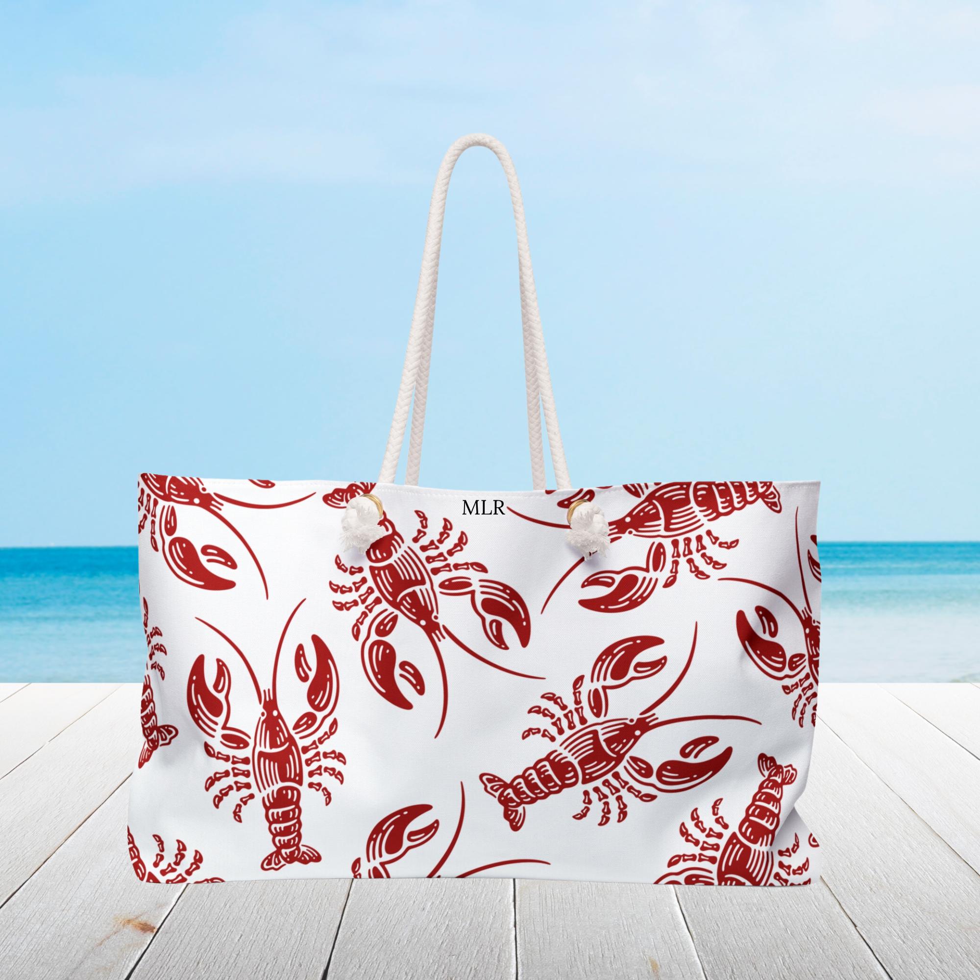 Red Lobster Print Beach Tote Bag: Personalized Extra Large