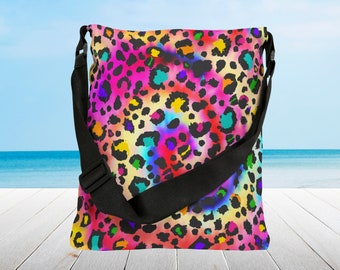 Roze draagtas met luipaardprint: gepersonaliseerde reishandtas met ritssluiting, op maat gemaakt cadeau