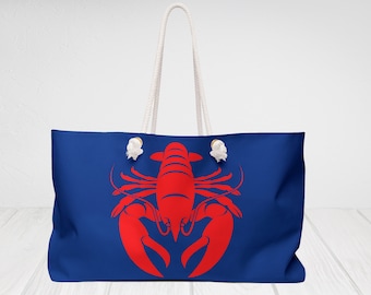 Sac de plage homard rouge. Sac cabas bleu marine. Sac de week-end surdimensionné avec poignée en corde, 61 x 33 cm, livraison gratuite