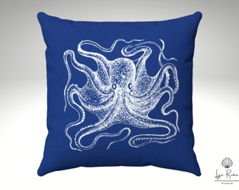 Octopus pillow in navy. Pillow and cover. Spun Polyester Square Pillow