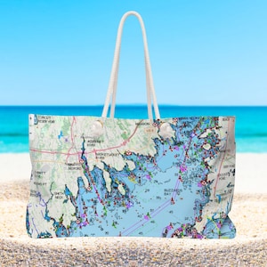 Bussards Bay Strandtasche. Seekarte. Jutebeutel. 24 "x 13" Kostenloser Versand nach US