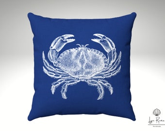 Crab pillow in Navy. Pillow and cover. Spun Polyester Square Pillow