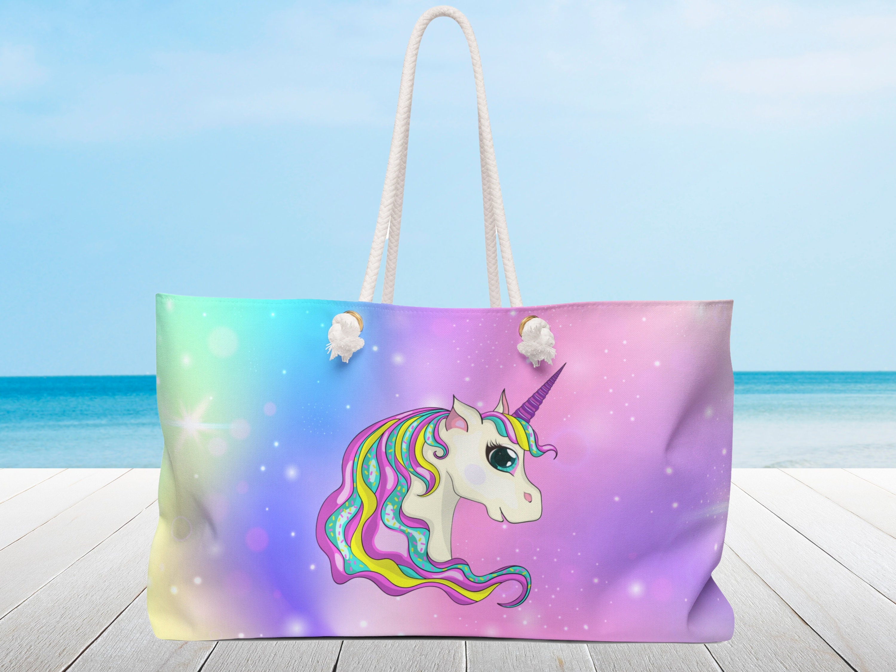 Unicorn Star Keeper Beach Tote Bag
