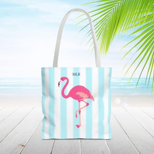 Sac fourre-tout personnalisé à rayures rose flamant rose. Utilisez-le comme sac de voyage ou comme sac de plage dans votre sac de tous les jours. Cartable d'école. Cadeau sur mesure
