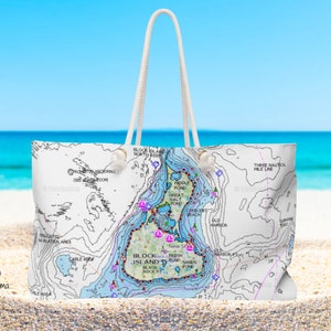 Block Island Strandtasche. Seekarte. Jutebeutel. 24 "x 13" Kostenloser Versand nach US