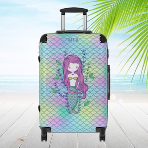 Mermaid Suitcase. Personalized custom luggage in 3 sizes. Monogram Travel bag. Hard shell Rolling Luggage. Vacation bag. Free Shipping*