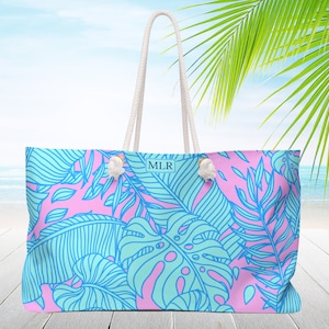 Palm tree Personalized Beach bag with rope handles. Monogram Custom gift tote bag. Bridesmaid gift, Nautical tote bag, Weekender Travel bag
