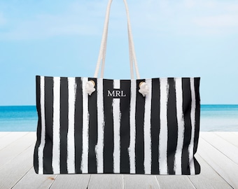 Personalized Beach bag with rope handles. Custom gift Monogram tote bag. Bridesmaid gift, Nautical tote bag, Weekender Travel bag