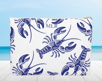 Blue Lobster Print Accessory Pouch: Personalized Cosmetic Bag, Custom Made Gift
