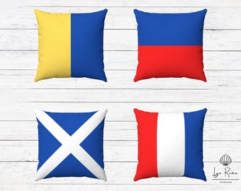 Nautical signal Flag pillow. Pillow and cover. Coastal decor. Maritime alphabet decorative pillow.