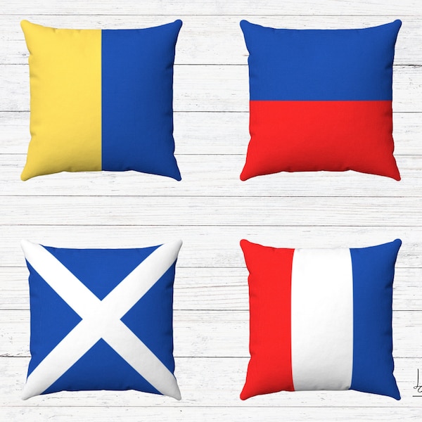 Nautical signal Flag pillow. Pillow and cover. Coastal decor. Maritime alphabet decorative pillow.