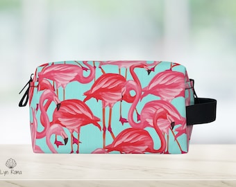 Pink Flamingo Personalized toiletry bag, travel bag organizer. Cosmetic bag dopp kit. Custom gift.