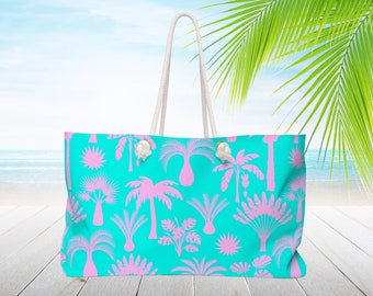 Tropical palm tree, Extra Large beach bag. Rope handle tote. Monogram custom gift. Personalized travel bag, Bridesmaid gift, Weekender bag.