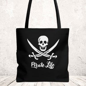 Pirate Life Tote Bag with black handles. Available in 3 sizes.