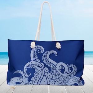 Octopus personalisierte Strandtasche, Seilgriffe. Extra große Tragetasche, Weekender-Reisetasche, individuelle Geschenktasche. 24x13cm x 13cm