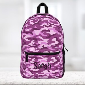 Pink camouflage Personalized backpack, Monogram Travel bag, school or work bag. Custom made gift. Made in USA