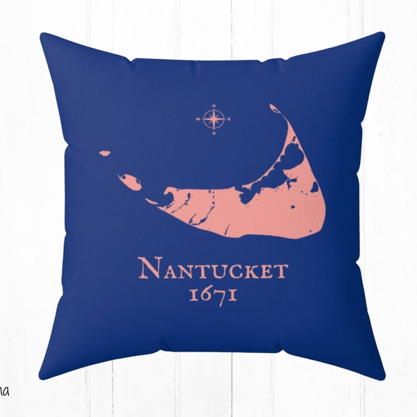 Blue and Nantucket Red Pillow and cover. Coastal home decor. Available in 3 sizes.