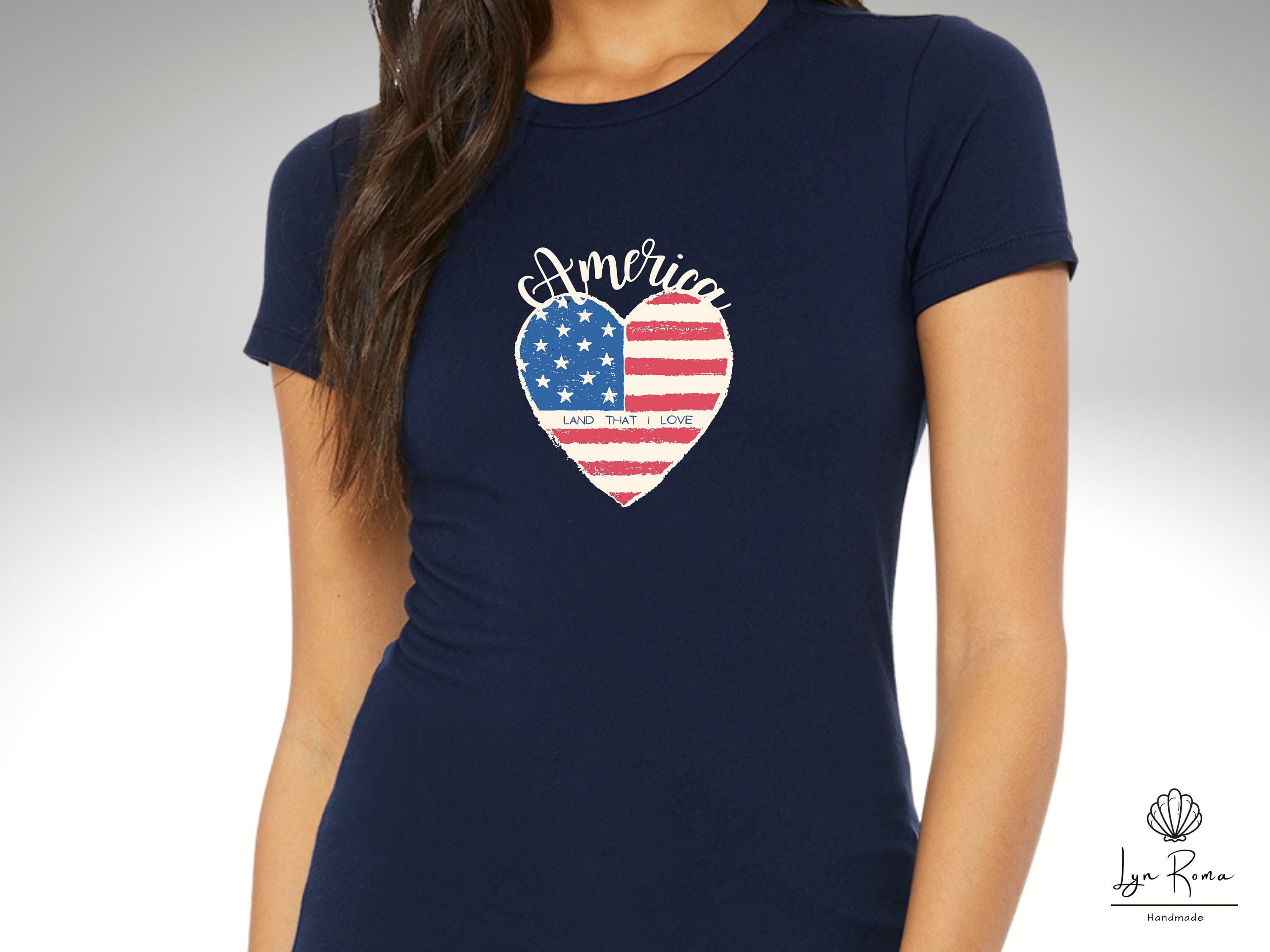 Women's American flag tee in navy blue. Patriotic t-shirt. | Etsy