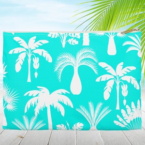 Palma tropicale, borsa per accessori personalizzata. Organizzatore di borse da viaggio regalo personalizzato. Regalo da damigella d&#39;onore, regalo per la festa di nozze.